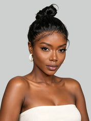 Loyalrose Pre-styled Black Straght lace 100% human hair Glueless 13*4 Lace with a bun (not a wig)