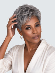Loyalrose Salt & Pepper Elegant Pixie Short Cut Wig side part Lace Front 100% Human Hair Glueless style 3