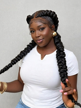 Loyalrose Braided wig Black color Pre-styled without glue Two thick braids style