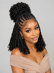 Loyalrose Braided wig full lace black color Pre-styled without glue with Ponytail and Cornrows and Loose Curls