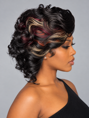 Loyalrose Bob wig frontal lace 13*6 Side part Black color with highlighted bangs without glue Finger wave+Asymmetrical Layered style