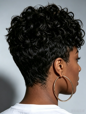 Loyalrose Pixie cut curly wave black wig 100% human hair Glueless Machine made (Copy)
