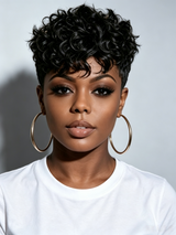 Loyalrose Pixie cut curly wave black wig 100% human hair Glueless Machine made (Copy)