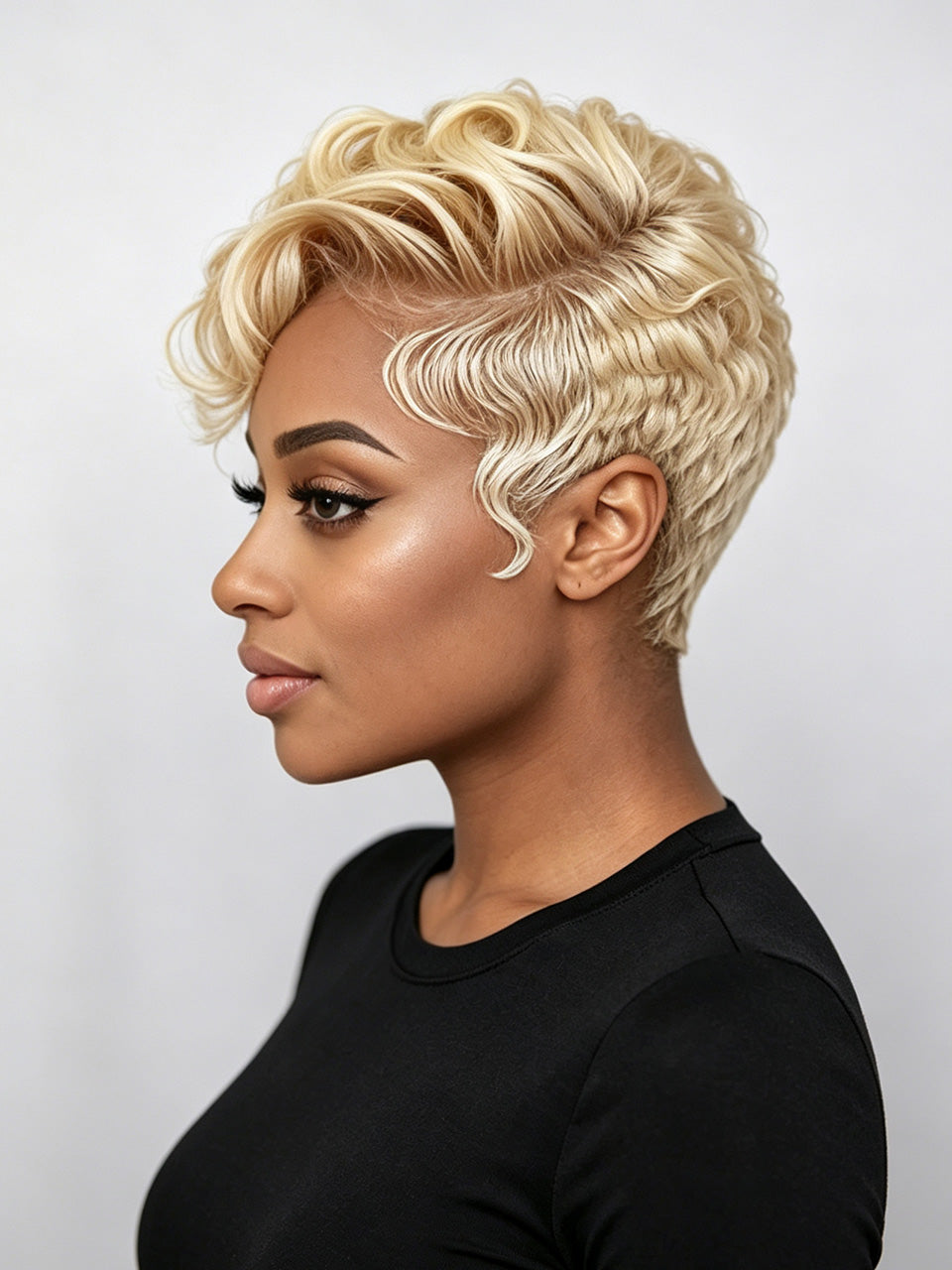 Loyalrose Blonde Short Wavy Pixie Wig 100% human hair Glueless full lace