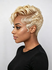 Loyalrose Blonde Short Wavy Pixie Wig 100% human hair Glueless full lace