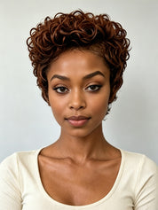 Loyalrose Brown Curly Wave Wig 100% human hair Glueless Full Lace