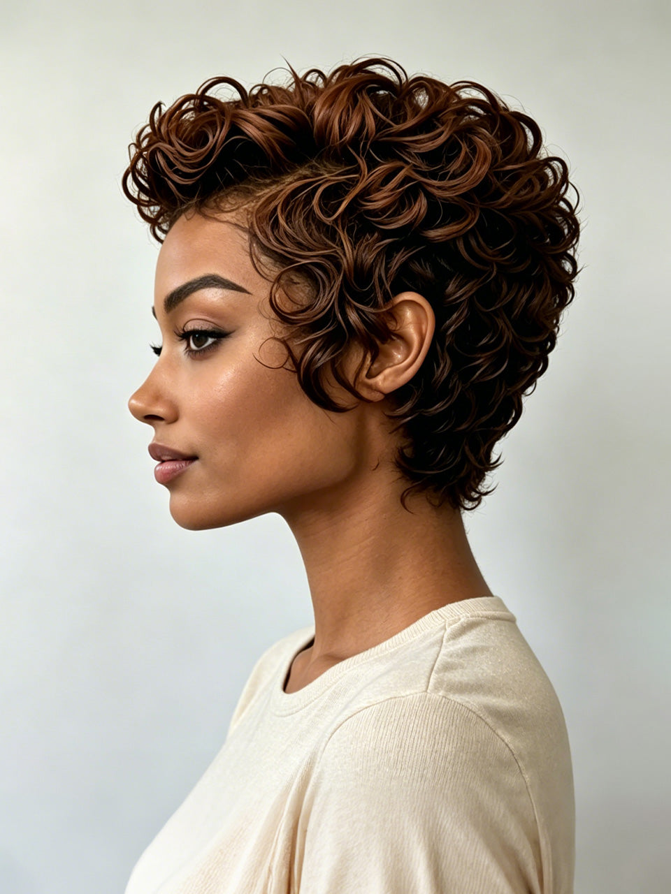Loyalrose Brown Curly Wave Wig 100% human hair Glueless Full Lace