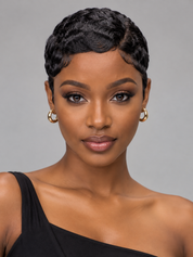 Loyalrose Pixie wig finger wave 6 inches Black 100% human hair Glueless with Full lace TWA with Fade and Hard Part style 29
