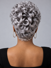Loyalrose Salt & Pepper Pixie Short Cut Wig free part Lace closure 7*5 100% Human Hair Glueless style 3