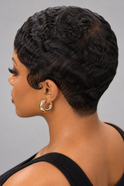 Loyalrose Pixie wig finger wave 6 inches Black 100% human hair Glueless with Full lace TWA with Fade and Hard Part style 36
