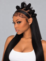 Loyalrose Pre-styled wig Straight Central part frontal lace 13*6 Black color With Bun without glue 20-30 inches