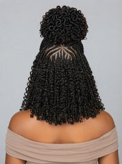 Loyalrose Braided wig full lace black color Pre-styled without glue with Ponytail and Cornrows and Loose Curls