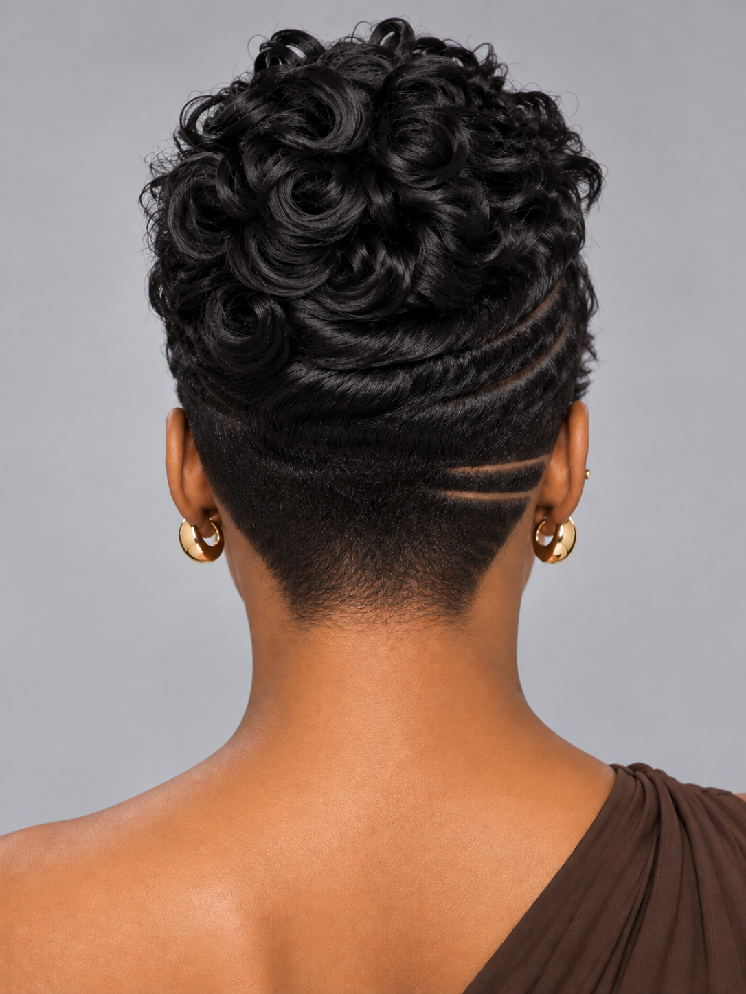 Loyalrose Pixie wig Curly wave 6 inches Black mix blond 100% human hair with bang Glueless with Full lace TWA with Fade and Hard Part style 47