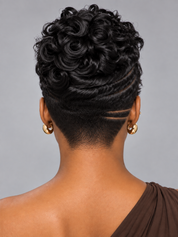 Loyalrose Pixie wig Curly wave 6 inches Black mix blond 100% human hair with bang Glueless with Full lace TWA with Fade and Hard Part style 47