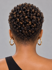 Loyalrose Pixie wig Afro Lowcut 6 inches Black mix brown 100% human hair Glueless with Full lace TWA with Fade and Hard Part style 49