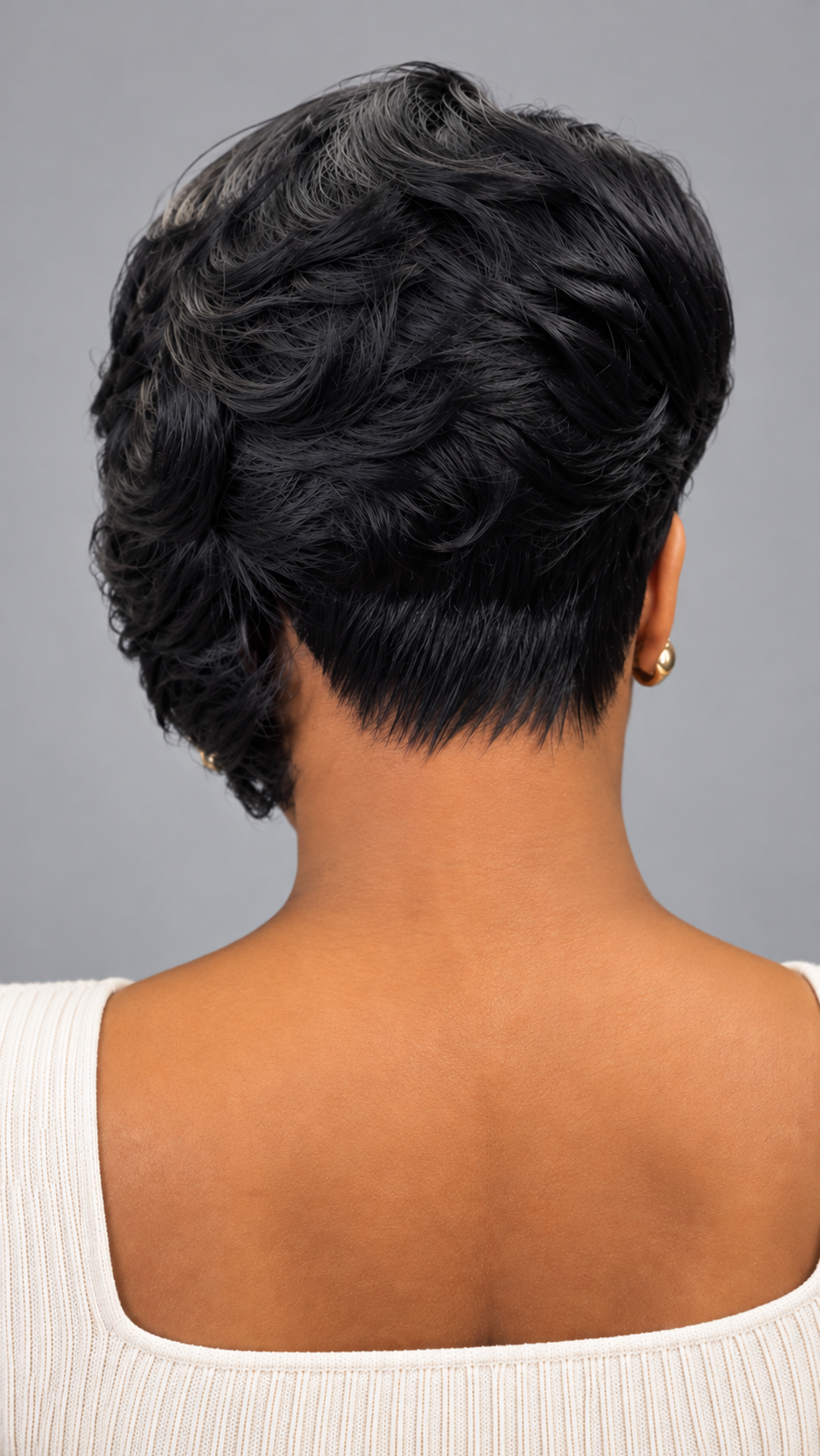 Loyalrose Pixie wig Straight 8 inches Black mix color 100% human hair Side part Glueless with 13*6 lace TWA with Fade and Hard Part style 44