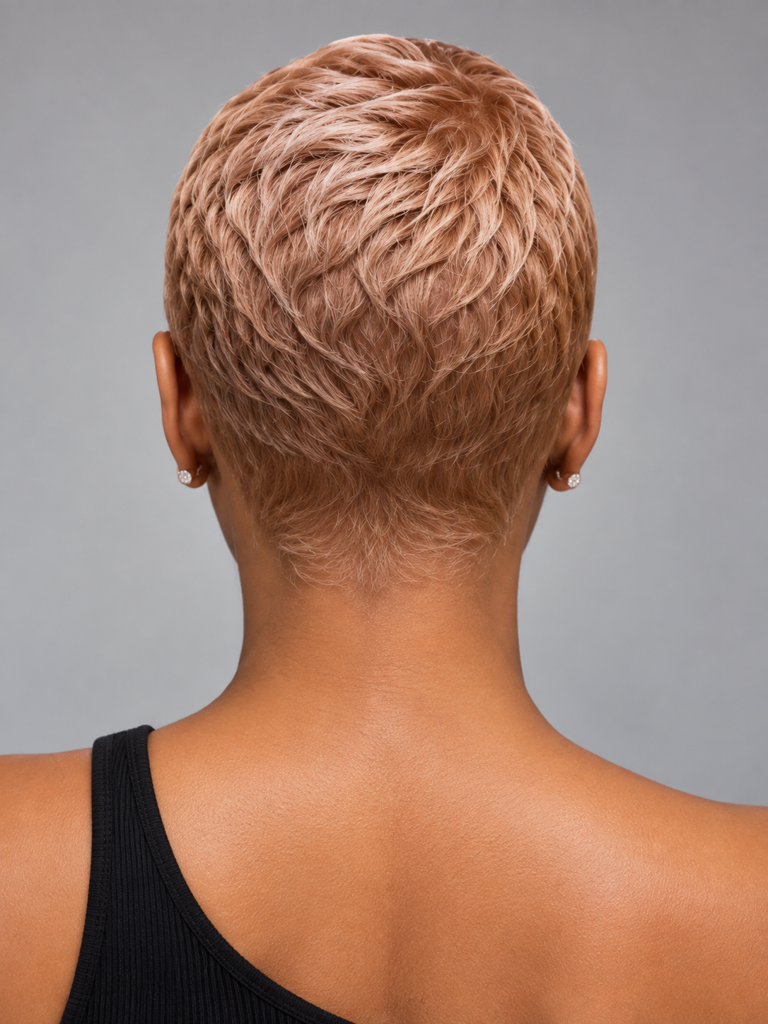 Loyalrose Pixie wig short low cut Rose Gold color Machine made/Full lace Glueless 100% Human Hair Wavy Texture