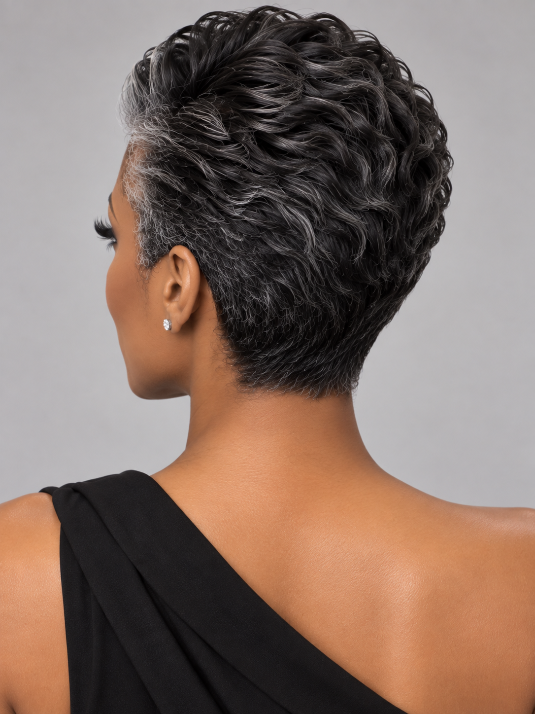 Loyalrose Salt & Pepper Pixie Short Cut Wig free part Lace closure 7*5 100% Human Hair Glueless Slicked Back style