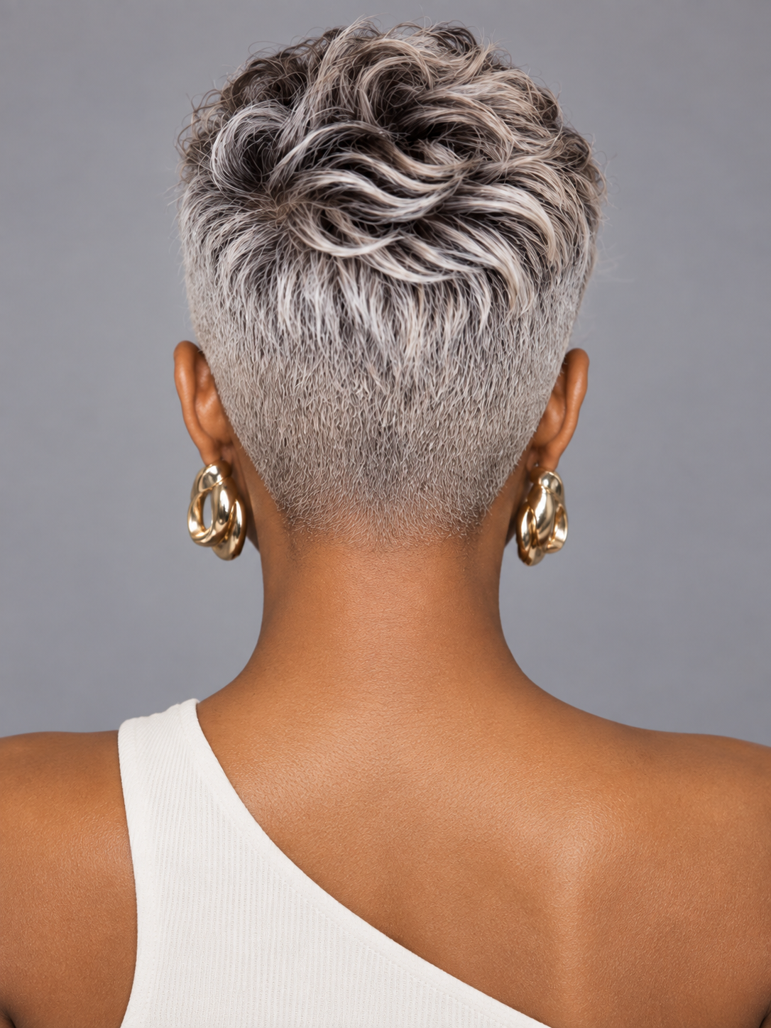 Loyalrose Salt & Pepper Pixie Short Cut Wig side part Lace closure 7*5 100% Human Hair Glueless style 5