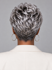 Loyalrose Pixie wig short cut Straight Salt & pepper machine made Glueless 100% Human Hair style 3