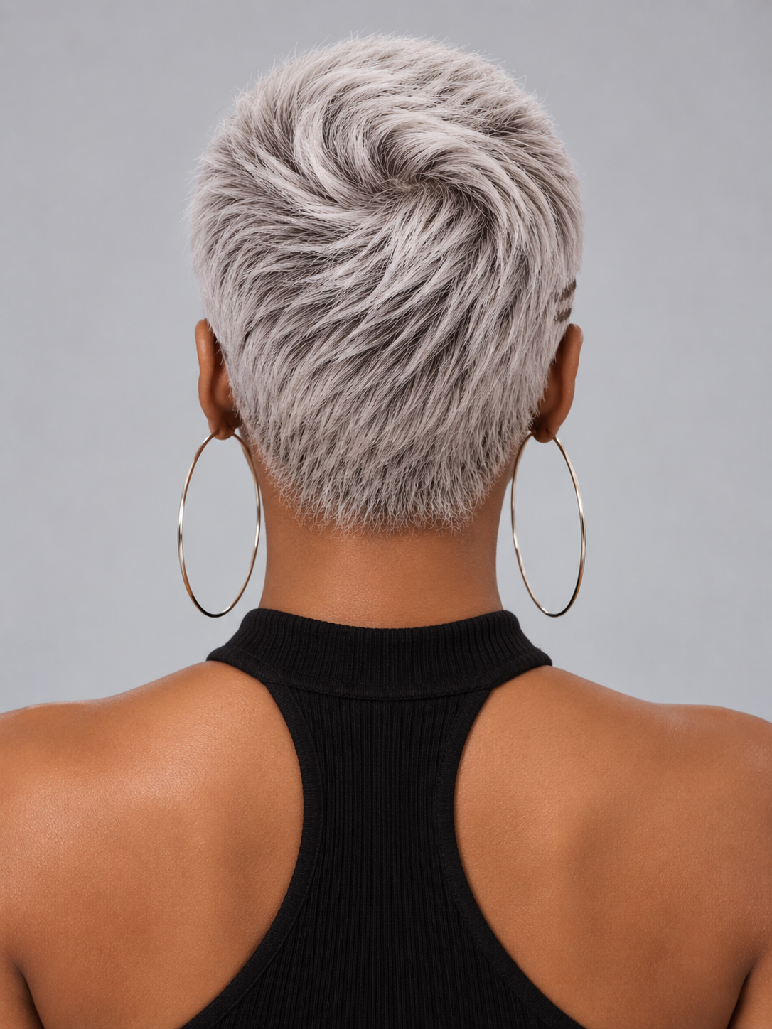 Loyalrose Pixie wig Afro 6 inches Salt & Pepper 100% human hair Glueless with Full lace TWA with Fade and Hard Part style 26