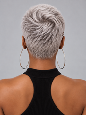 Loyalrose Pixie wig Afro 6 inches Salt & Pepper 100% human hair Glueless with Full lace TWA with Fade and Hard Part style 26