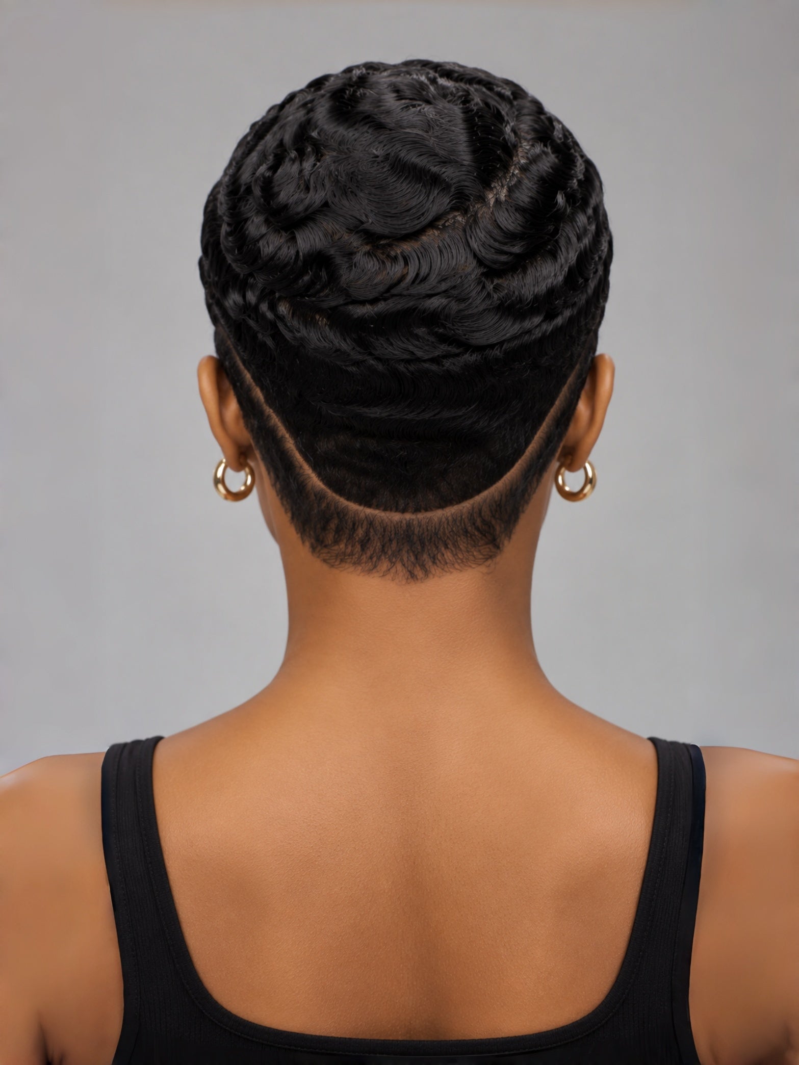Loyalrose Pixie wig finger wave 6 inches Black 100% human hair Glueless with Full lace TWA with Fade and Hard Part style 29