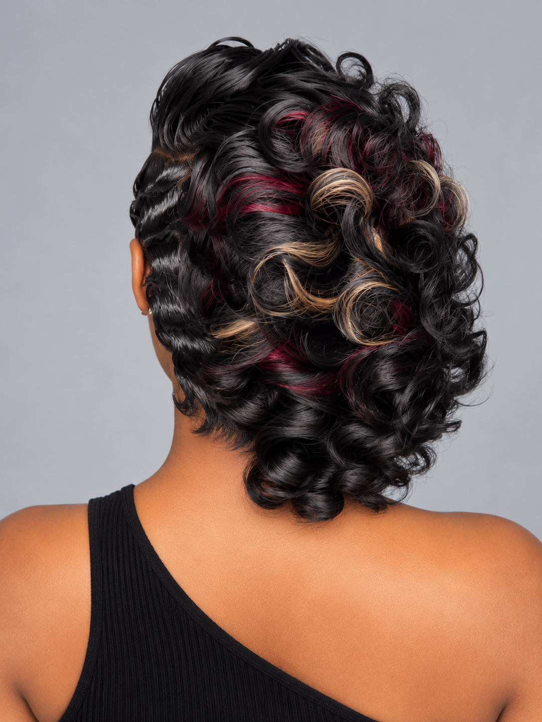 Loyalrose Bob wig frontal lace 13*6 Side part Black color with highlighted bangs without glue Finger wave+Asymmetrical Layered style