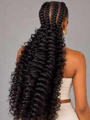 Loyalrose Pre-styled wig Free part Full lace Black color without glue with 2 Long braided