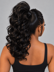Loyalrose Pre-styled wig Body wave frontal lace 360 free part Black color without glue with Braid and Ponytail 20 inches