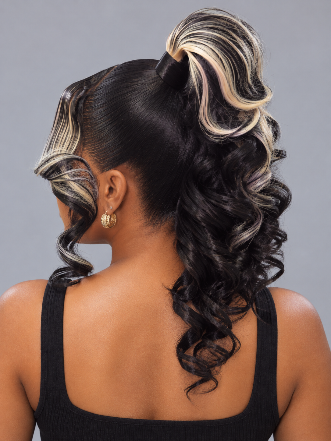 Loyalrose Pre-styled wig Body wave frontal lace 360 Central part Black mix blond color without glue with Bang&Ponytail 20 inches