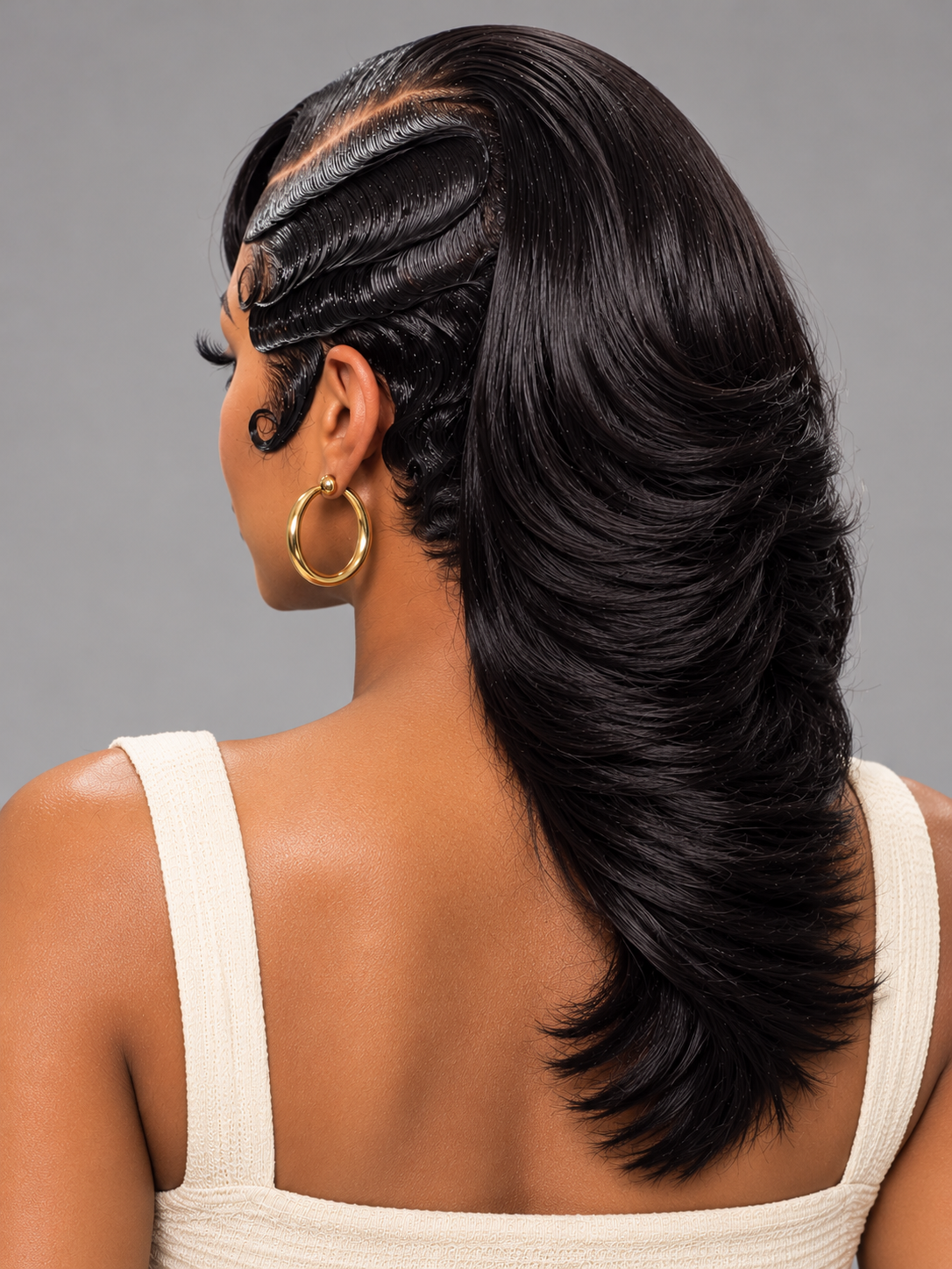Loyalrose Bob wig frontal lace 13*6 Side part Black color without glue Finger wave+Asymmetrical Layered style