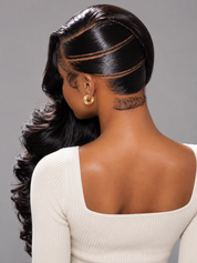 Loyalrose Pre-styled wig Body wave side part Full lace Black color without glue with Slick Back Asymmetrical style and Cornrow Detail
