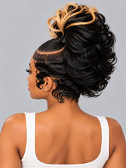 Loyalrose Pre-styled wig Body wave+finger wave lace front 13*6 Black mix blond color without glue with ponytail