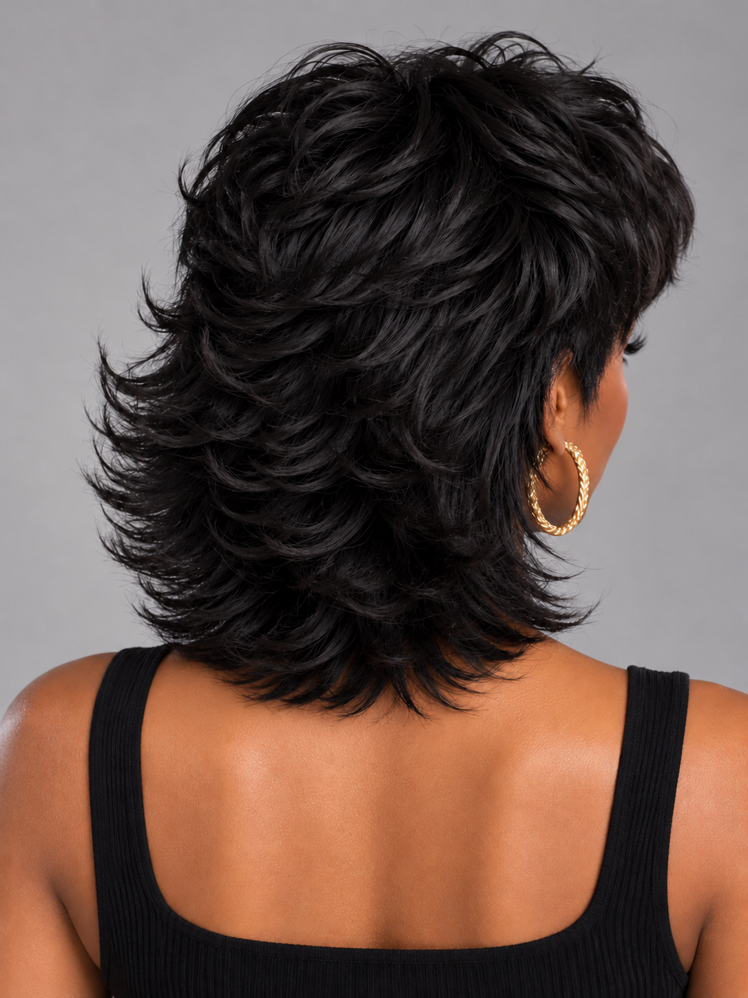 Loyalrose Black Bangs Long Money Piece Highlights Mullet Wig 100% human hair Glueless Machine Made Short layered cut