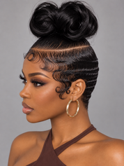 Loyalrose Pre-styled wig Body wave+finger wave lace front 13*6 Black color without glue with bun