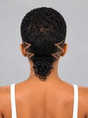 Loyalrose Pixie wig Afro Lowcut 10 inches Black 100% human hair side part Glueless with Full lace TWA with Fade and Hard Part Ponytail style 55