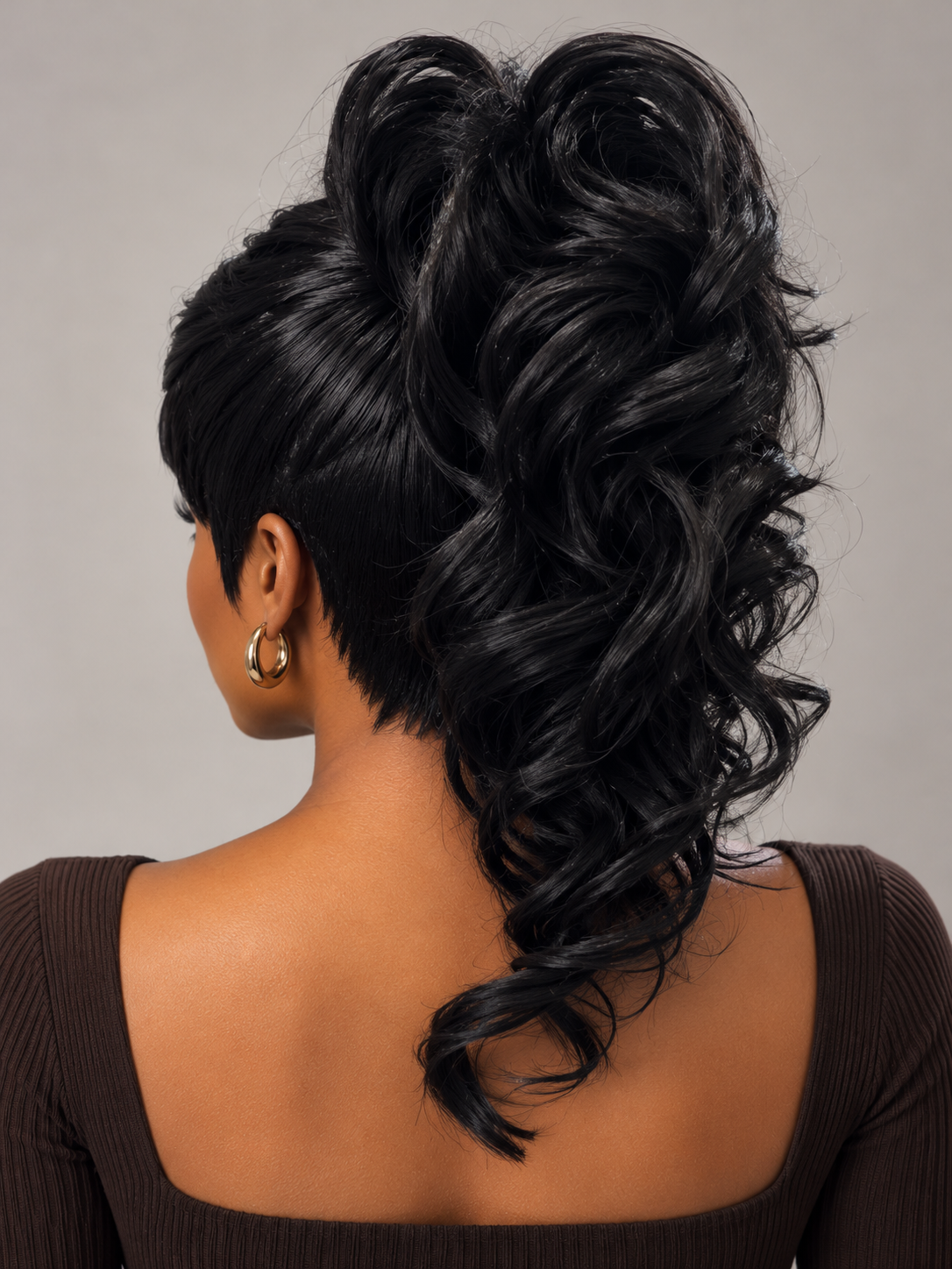 Loyalrose Black Straight Ponytail Wig 100% human hair Glueless with bang Machine Made