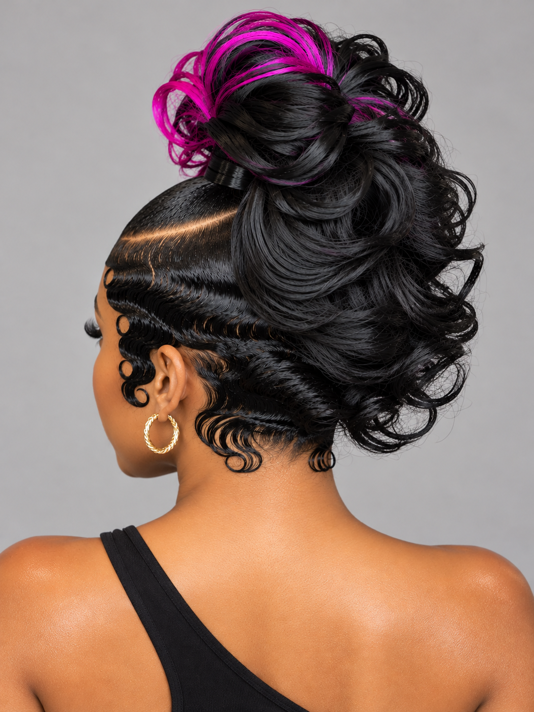 Loyalrose Pre-styled wig Body wave+finger wave lace front 13*6 Black mix purple color without glue with ponytail