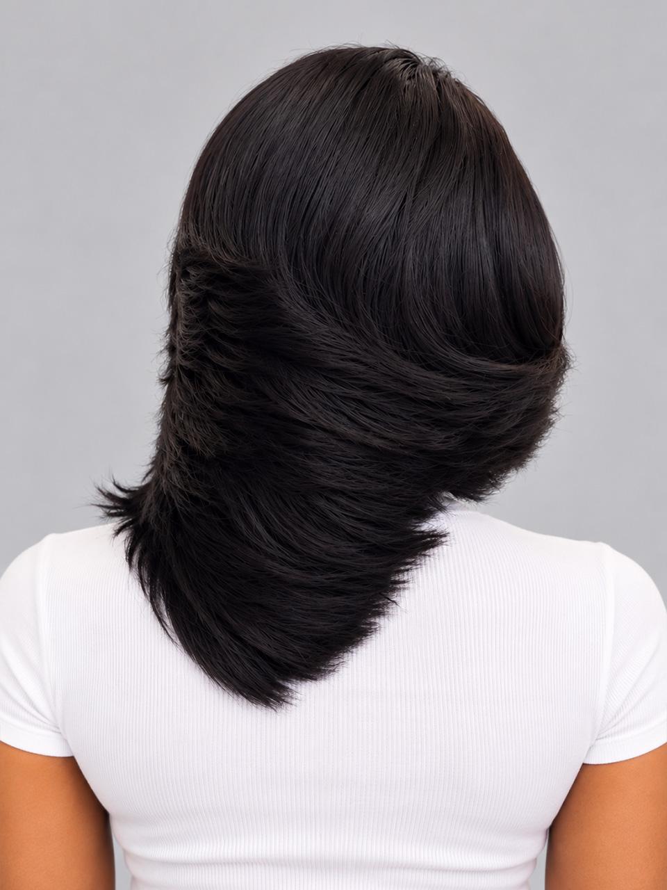 Loyalrose Bob wig frontal lace 13*6 Side part Black color without glue Straight+Asymmetrical Layered style