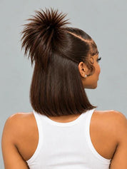 Loyalrose Pre-styled wig straight frontal lace 13*6 Side part Brown color without glue with Ponytail 12 inches