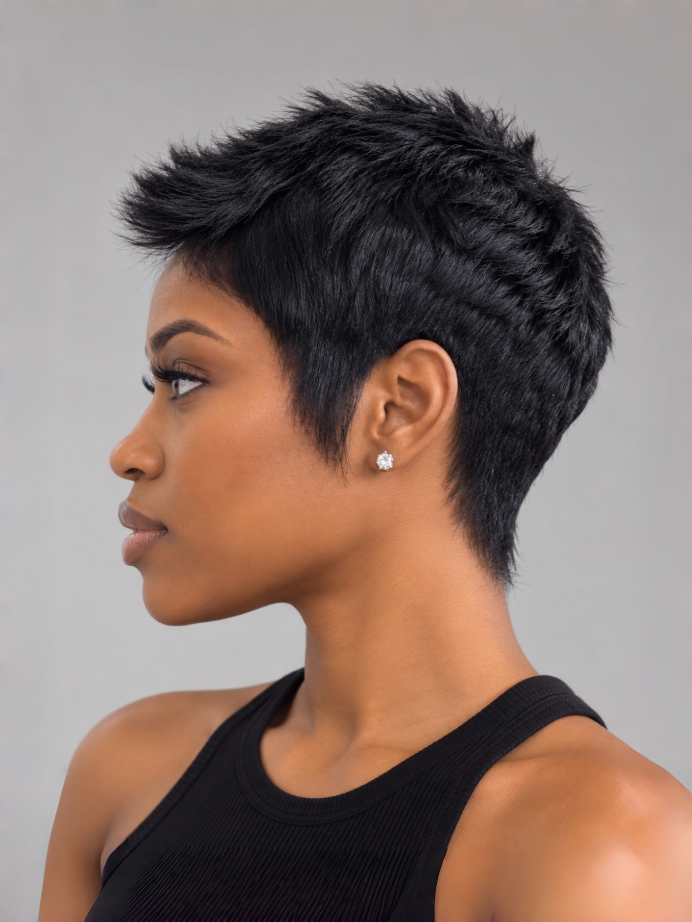 Loyalrose Pixie straight wig Black color glueless free part Closure 5x5 lace 100% Human Hair