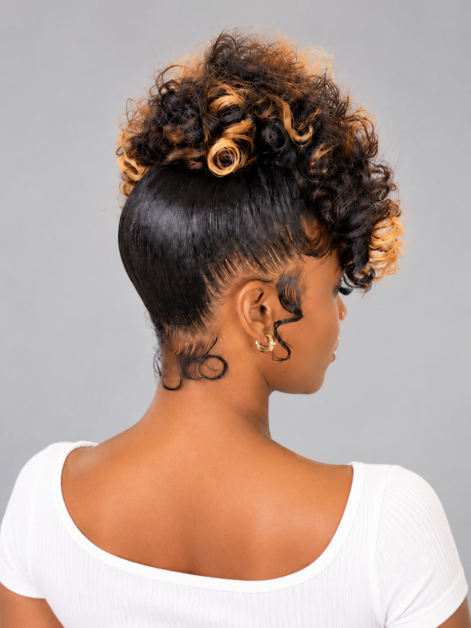 Loyalrose Pre-styled wig Egg curl wave 360 lace Black mix brown color without glue with Bang and Ponytail 18 inches