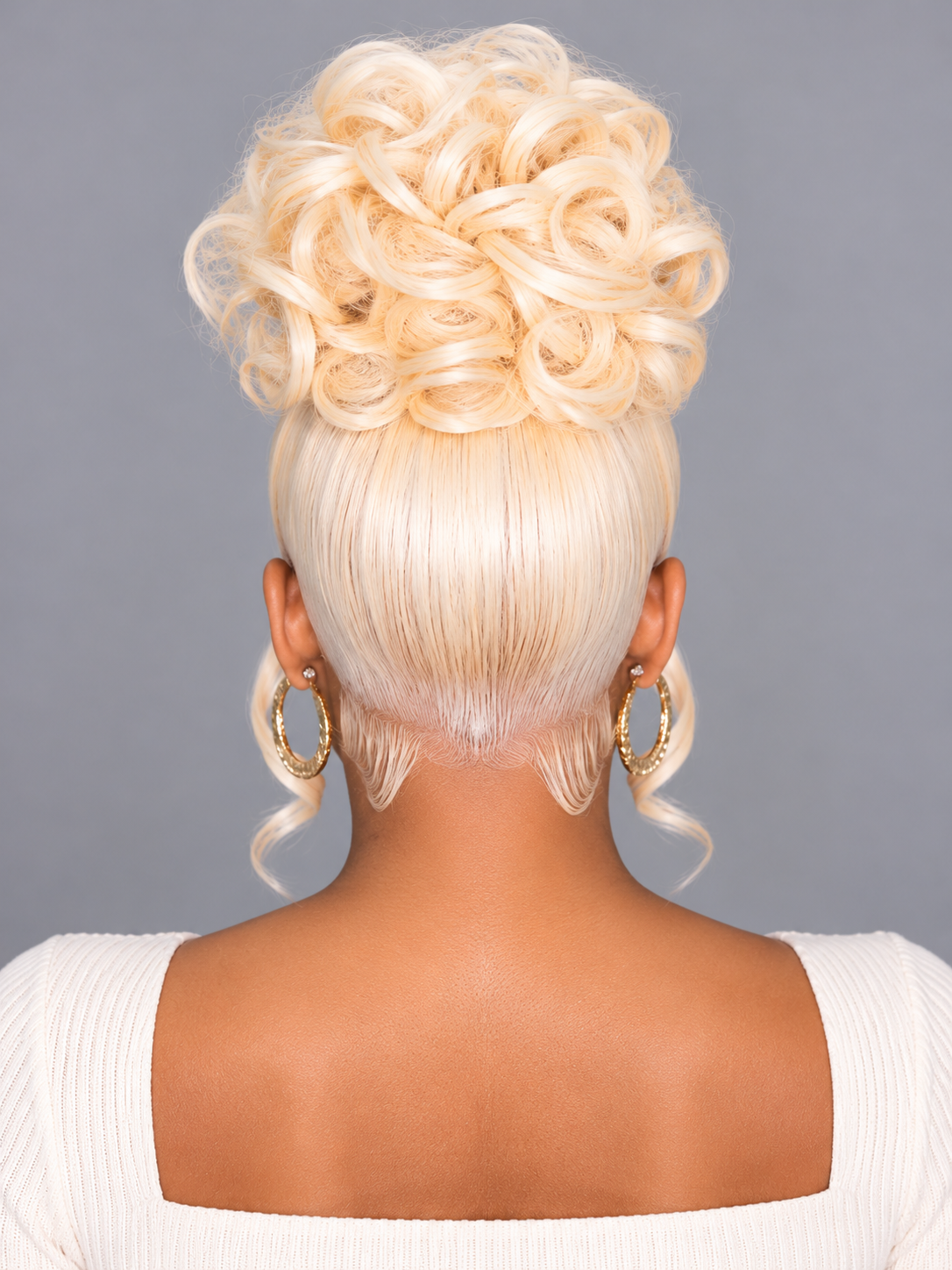 Loyalrose Pre-styled wig frontal lace 360 Black/Blond color without glue with Bang&Bun 20 inches