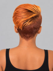 Loyalrose Pixie wig full lace Orange & Brown color side part with bang Pre-styled without glue
