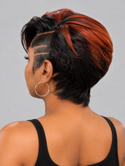 Loyalrose Pixie wig Straight 8 inches Black mix Orange 100% human hair Side part Glueless with 13*6 lace Asymmetrical TWA with Fade and Hard Part style