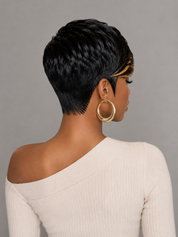 Loyalrose Short Straight Pixie Wig Black mix blond color 100% human hair Machine Made with bang