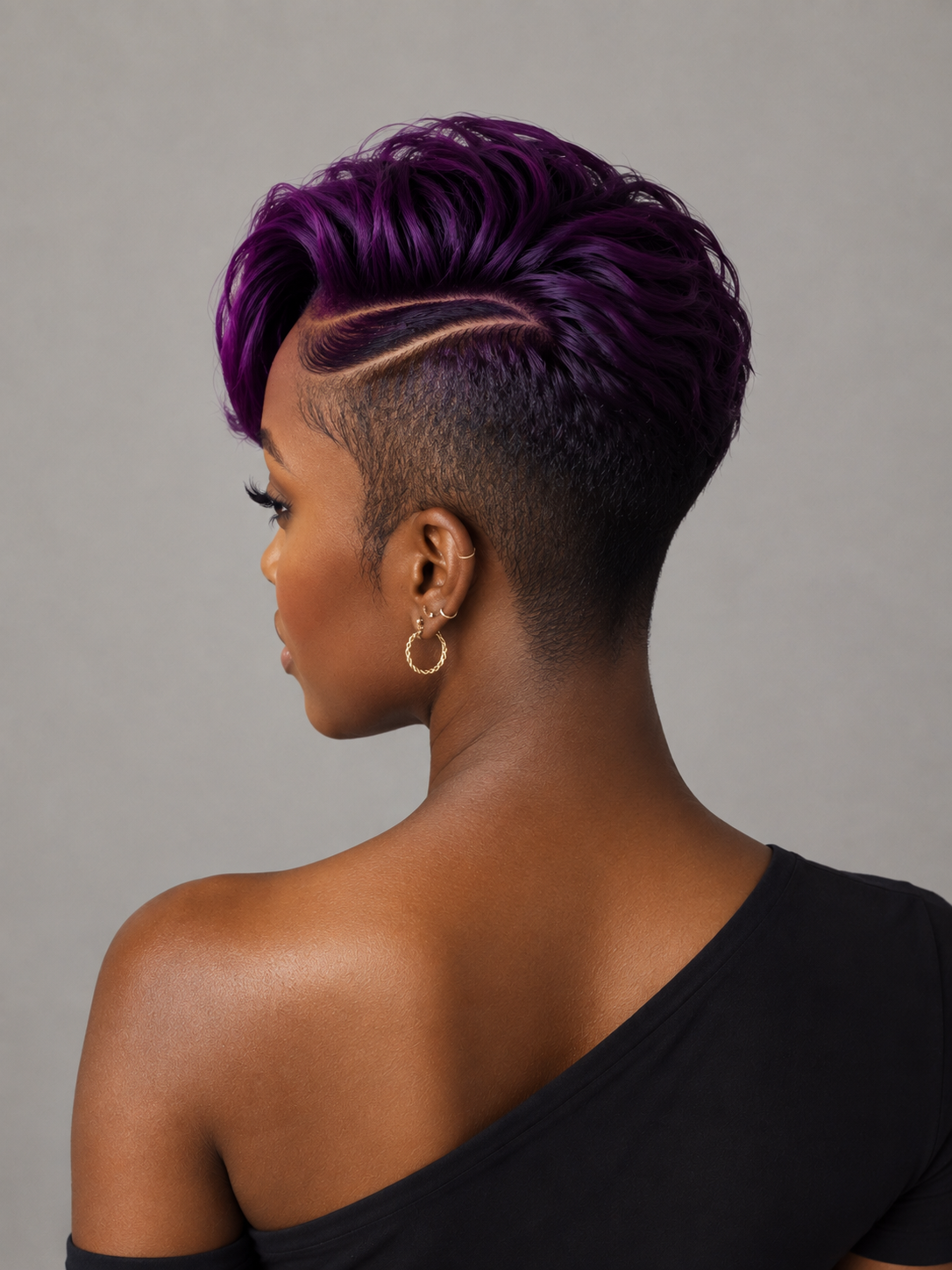 Loyalrose Pixie body wave wig Black&Purple color Side part Full lace 100% Human Hair with Design Cut