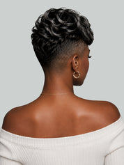 Loyalrose Salt & Pepper Pixie Short Cut Wig side part Lace closure 7*5 100% Human Hair Glueless with bang