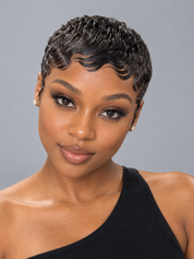 Loyalrose Pixie wig finger wave 6 inches Black 100% human hair Glueless with Full lace TWA with Fade and Hard Part style 34